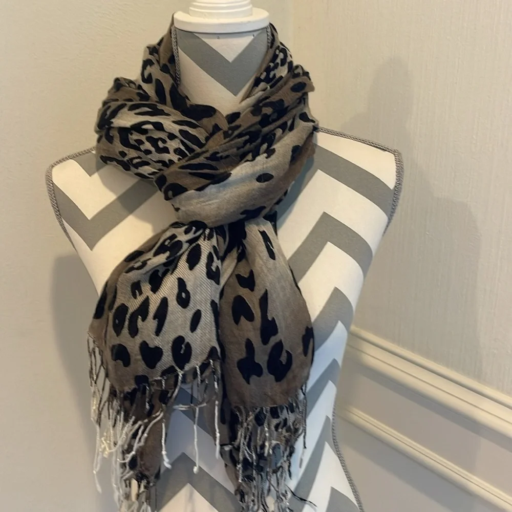 Elegant Black & Brown Women's Animal Print Fashion Scarf Wrap One Size
